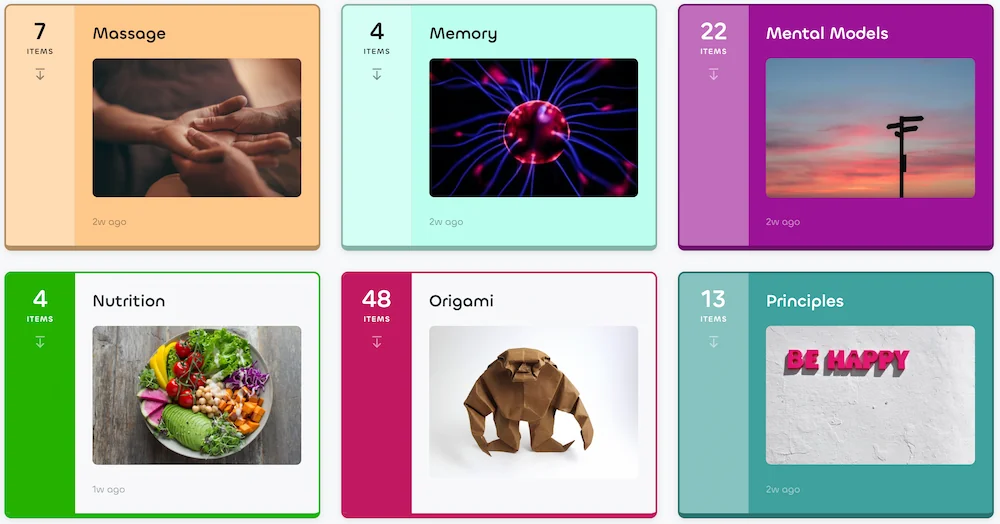 Knowledge overview showing a grid of knowledge cards