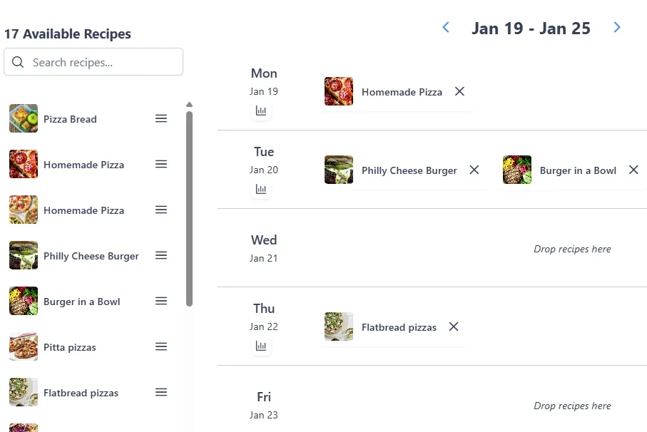 Meal Planning 2 - Drag and Drop